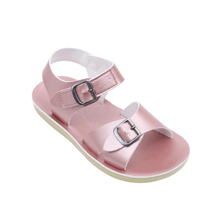 Leather Sandals with Hook-and-Loop Strap, for Baby Girls - rose