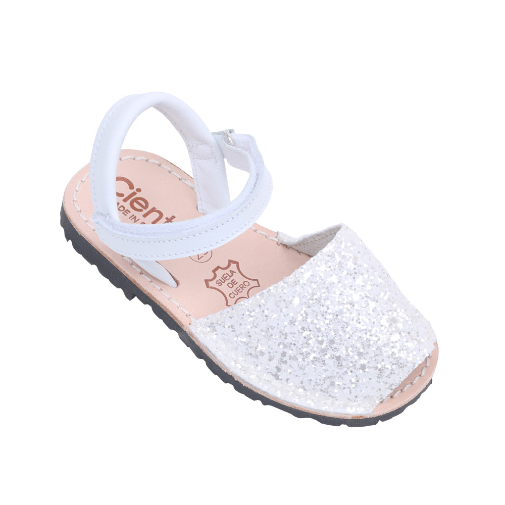 Cienta Kids Menorquina Twinkle Sandals (White Glitter)