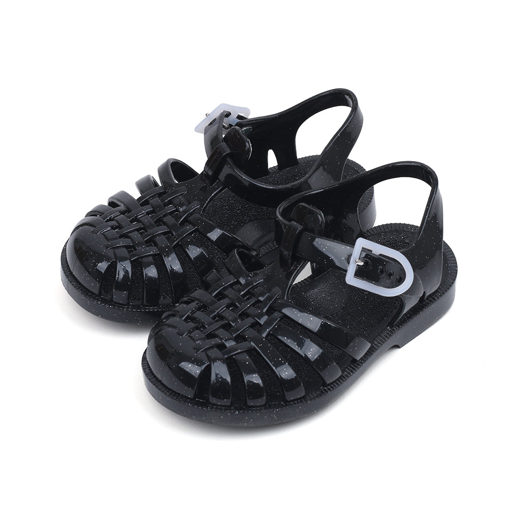 Meduse Kids Sun Sandals (Black Glitter)