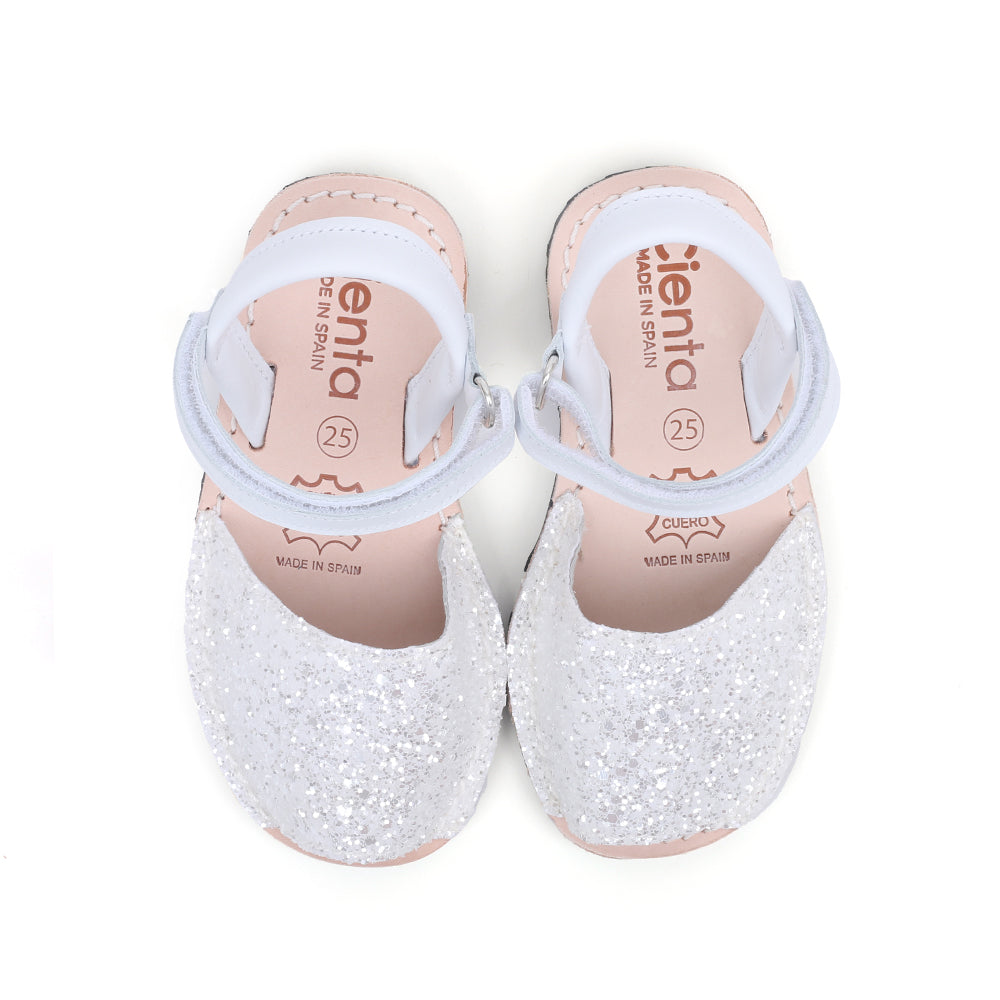 Cienta Kids Menorquina Twinkle Sandals (White Glitter)